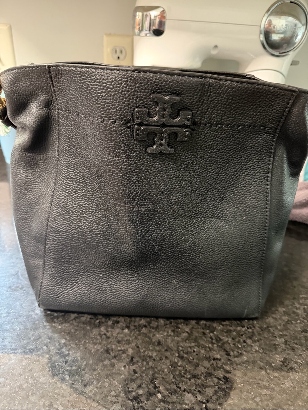 Tory Burch Black Pebbled Leather Toiletry Pouch
